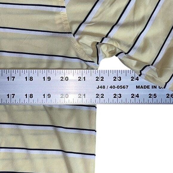 Footjoy FJ Mens Golf Polo Shirt Size Medium Yellow Stripe Short Sleeve Stretch - Picture 7 of 13